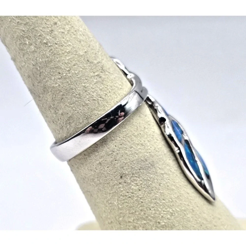 Gorgeous Blue Lab Opal Ring Size 6.75 Leaf Fern‎ Wrap Sterling Silver 925 NWOT